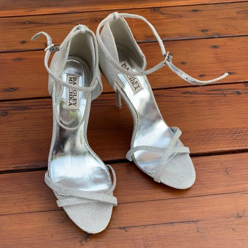 Badgley Mischka Silver Strappy Stiletto Heels - Picture 3 of 7